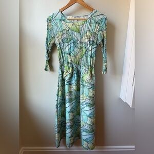 ALQUEMA Smash Pocket Dress 3/4 Sleeves Crinkle Paperleaf Artsy Modern US 2 4 S